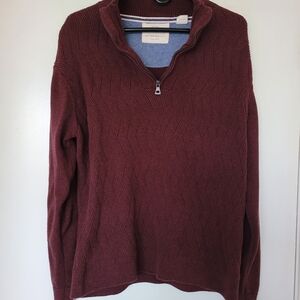 Weatherproof Vintage Men's Burgundy Cable-Knit Quarter-Zip Sweater